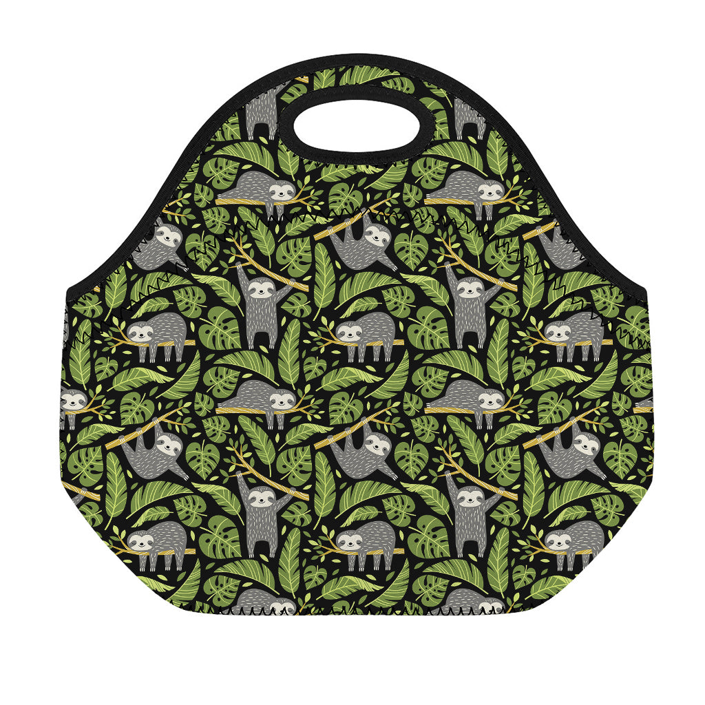 Tropical Sloth Pattern Print Neoprene Lunch Bag