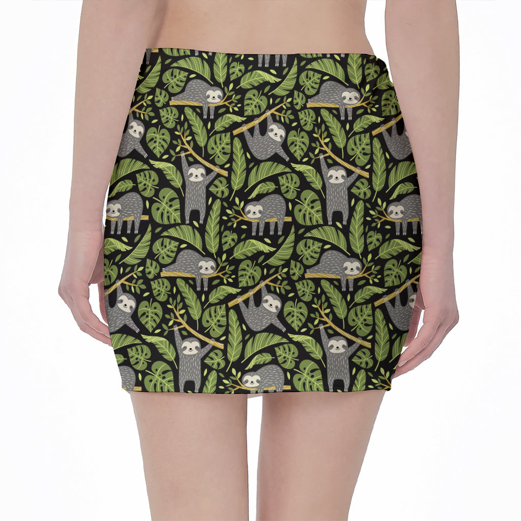 Tropical Sloth Pattern Print Pencil Mini Skirt