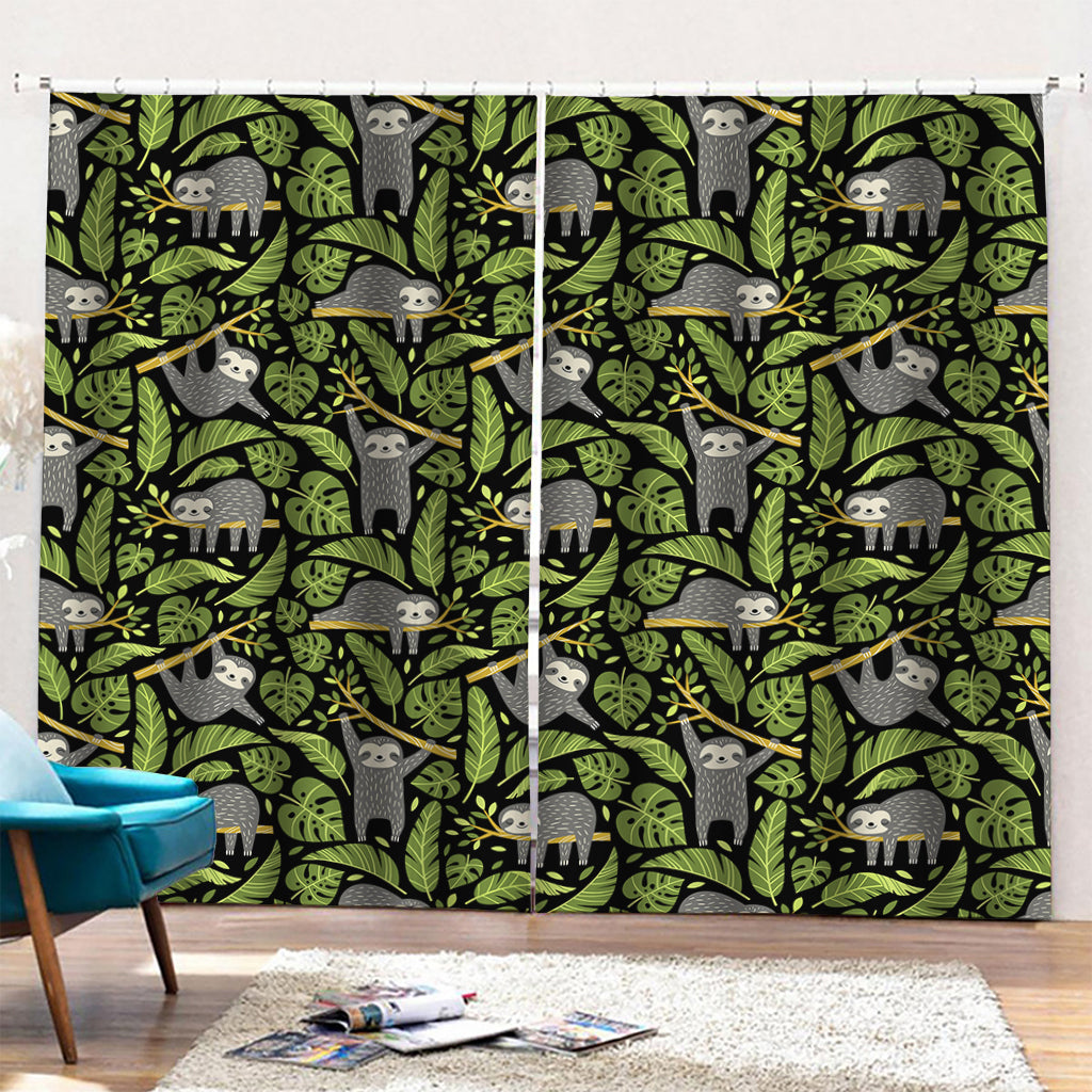 Tropical Sloth Pattern Print Pencil Pleat Curtains