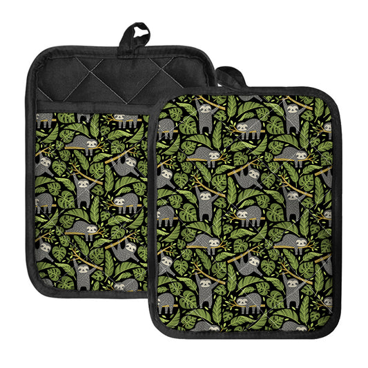 Tropical Sloth Pattern Print Pot Holders With Pocket