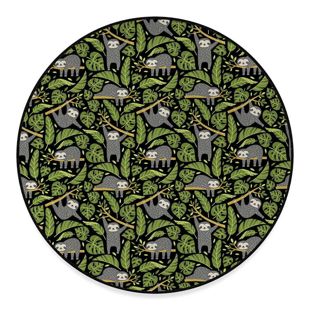 Tropical Sloth Pattern Print Round Floor Mat