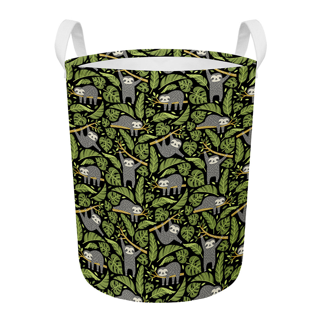 Tropical Sloth Pattern Print Round Laundry Basket