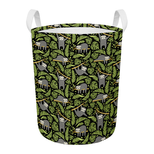 Tropical Sloth Pattern Print Round Laundry Basket