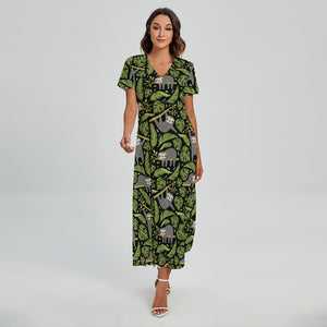 Tropical Sloth Pattern Print Short Sleeve Maxi Dress