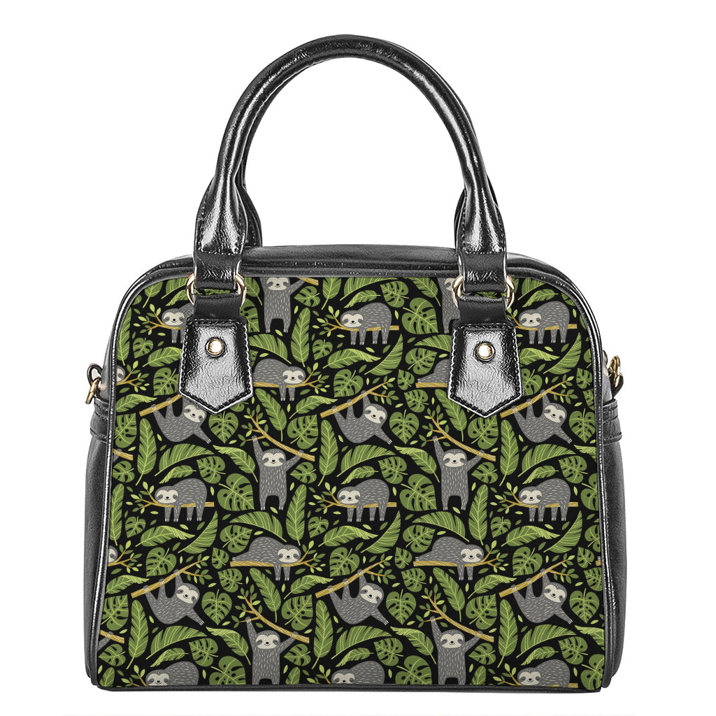 Tropical Sloth Pattern Print Shoulder Handbag