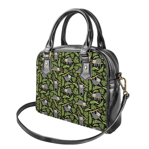 Tropical Sloth Pattern Print Shoulder Handbag