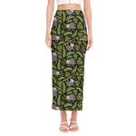 Tropical Sloth Pattern Print Side Slit Maxi Skirt