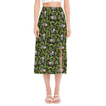 Tropical Sloth Pattern Print Side Slit Midi Skirt