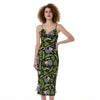 Tropical Sloth Pattern Print Slim Fit Midi Cami Dress