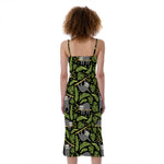 Tropical Sloth Pattern Print Slim Fit Midi Cami Dress