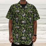 Tropical Sloth Pattern Print Textured Short Sleeve Shirt