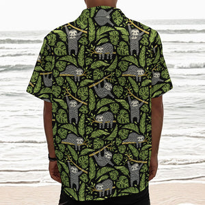 Tropical Sloth Pattern Print Textured Short Sleeve Shirt