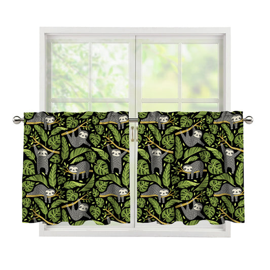 Tropical Sloth Pattern Print Tier Curtains