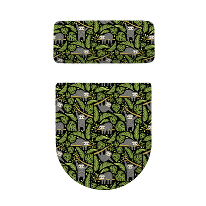 Tropical Sloth Pattern Print Toilet Lid And Tank Cover Set