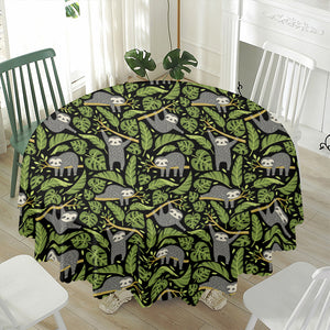 Tropical Sloth Pattern Print Waterproof Round Tablecloth