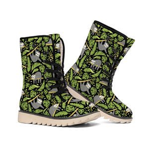 Tropical Sloth Pattern Print Winter Boots