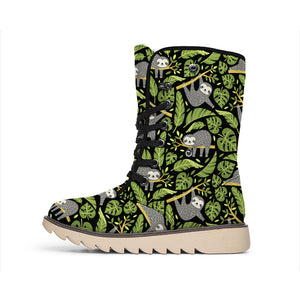 Tropical Sloth Pattern Print Winter Boots