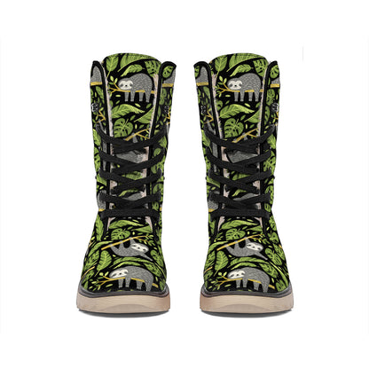 Tropical Sloth Pattern Print Winter Boots