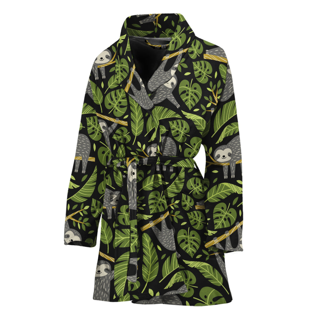 Tropical Sloth Pattern Print Women's Bathrobe