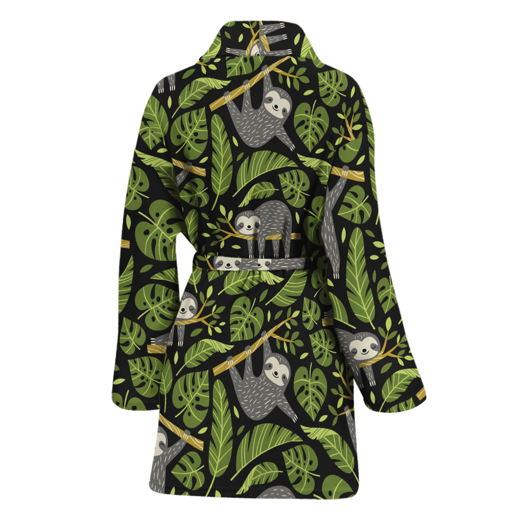 Tropical Sloth Pattern Print Women's Bathrobe