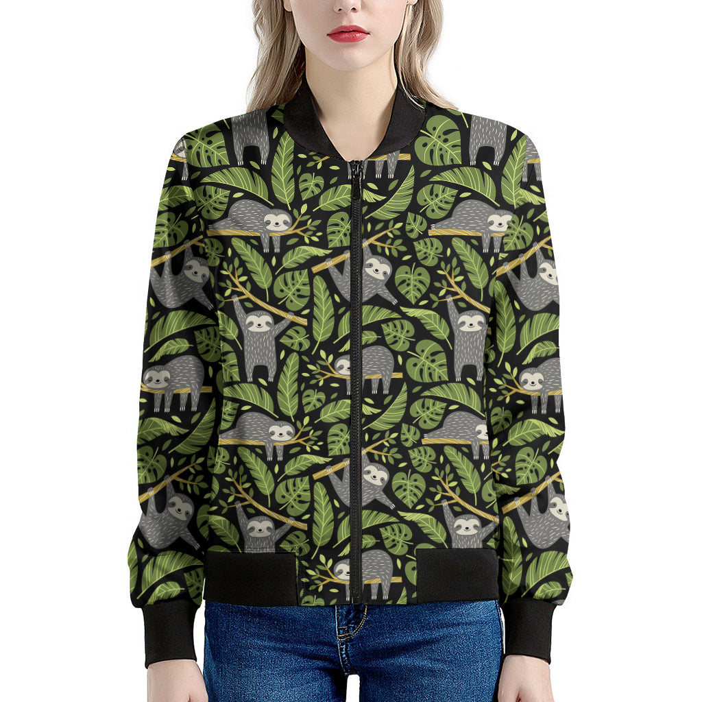 Tropical Sloth Pattern Print Women's Bomber Jacket