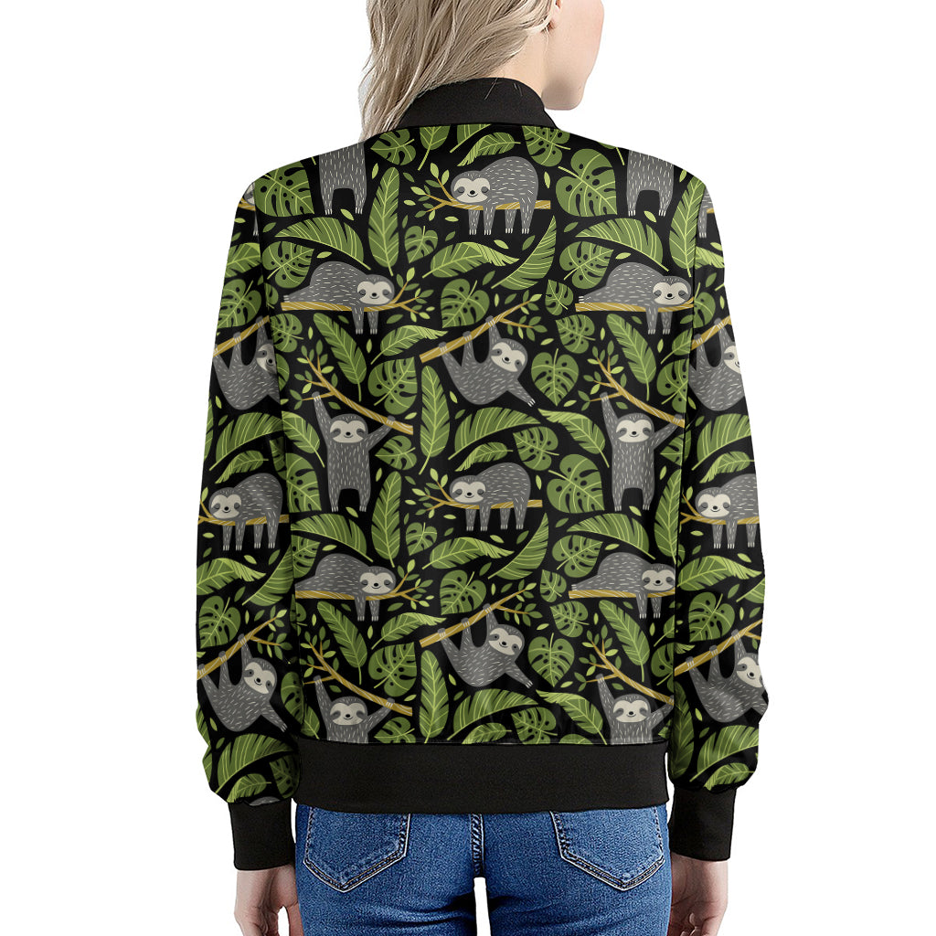 Tropical Sloth Pattern Print Women's Bomber Jacket