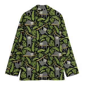 Tropical Sloth Pattern Print Women's Cotton Blazer