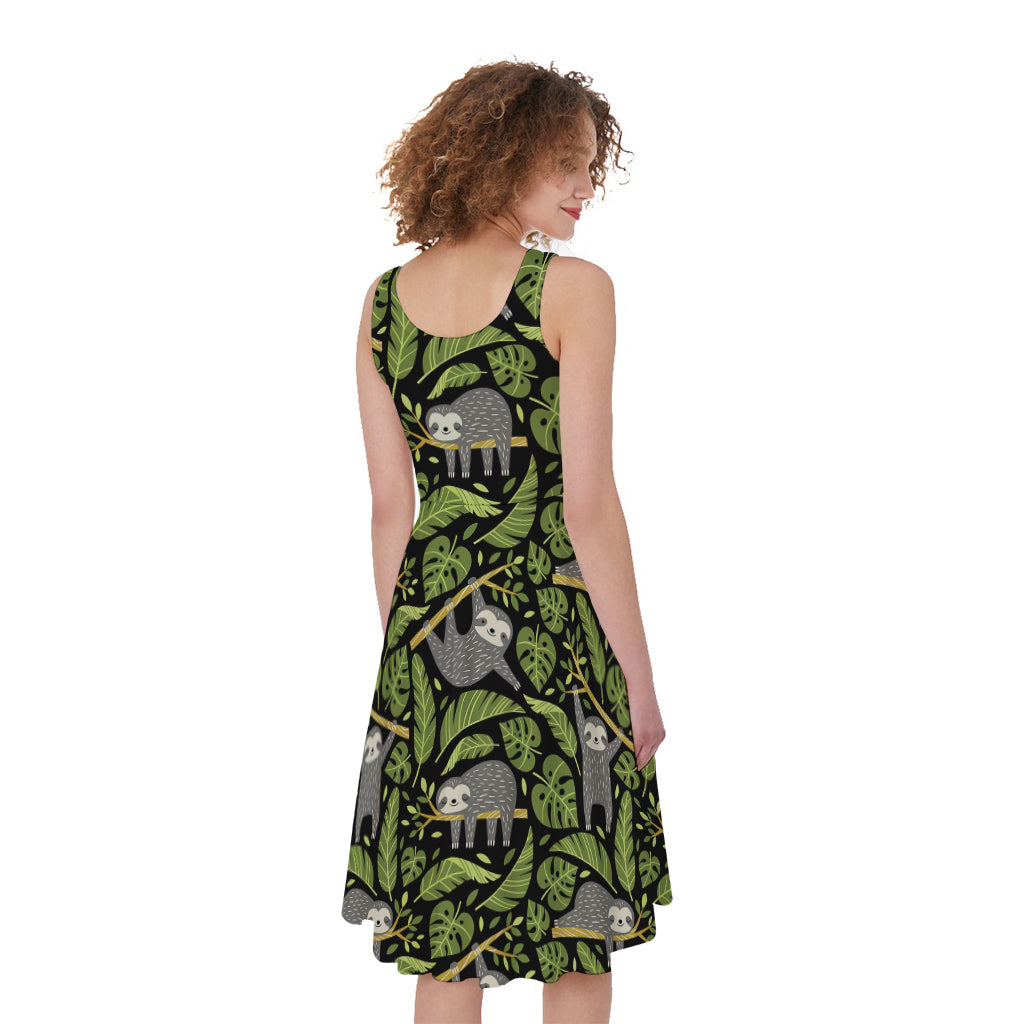 Tropical Sloth Pattern Print Women's Sleeveless Dress