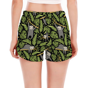 Tropical Sloth Pattern Print Women's Split Running Shorts