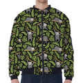 Tropical Sloth Pattern Print Zip Sleeve Bomber Jacket