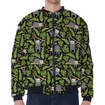 Tropical Sloth Pattern Print Zip Sleeve Bomber Jacket