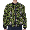 Tropical Sloth Pattern Print Zip Sleeve Bomber Jacket