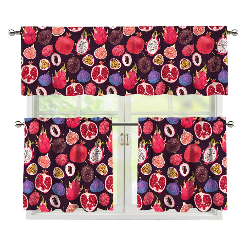 Tropical Summer Fruits Pattern Print 3 Piece Kitchen Curtains