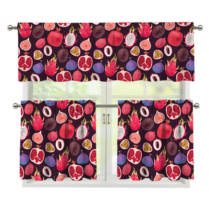 Tropical Summer Fruits Pattern Print 3 Piece Kitchen Curtains