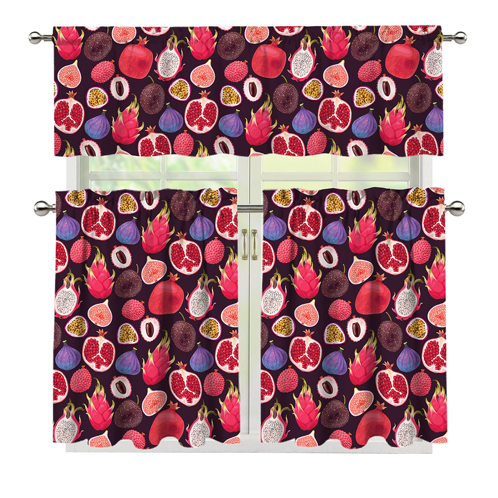 Tropical Summer Fruits Pattern Print 3 Piece Kitchen Curtains
