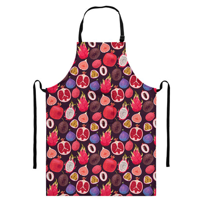 Tropical Summer Fruits Pattern Print Bib Apron With Pocket