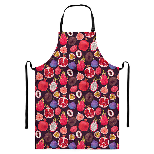 Tropical Summer Fruits Pattern Print Bib Apron With Pocket