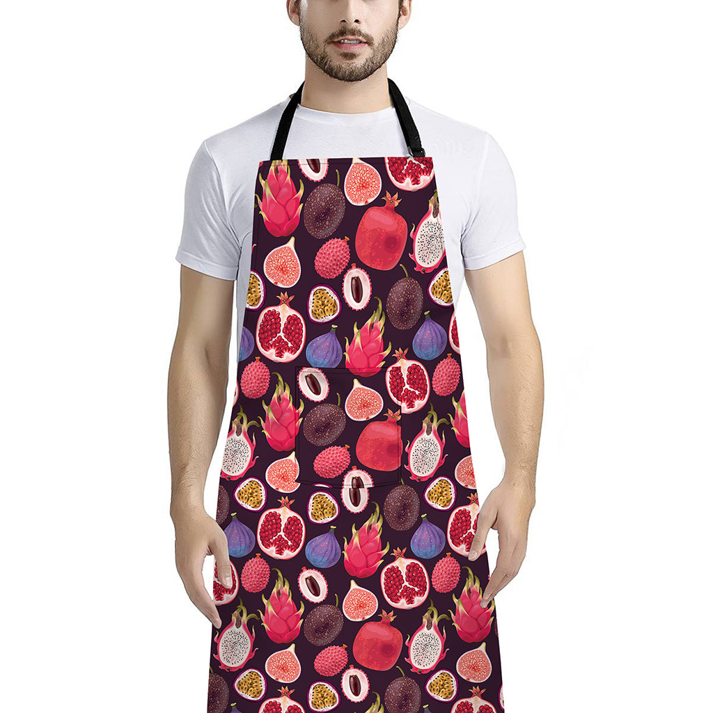 Tropical Summer Fruits Pattern Print Bib Apron With Pocket