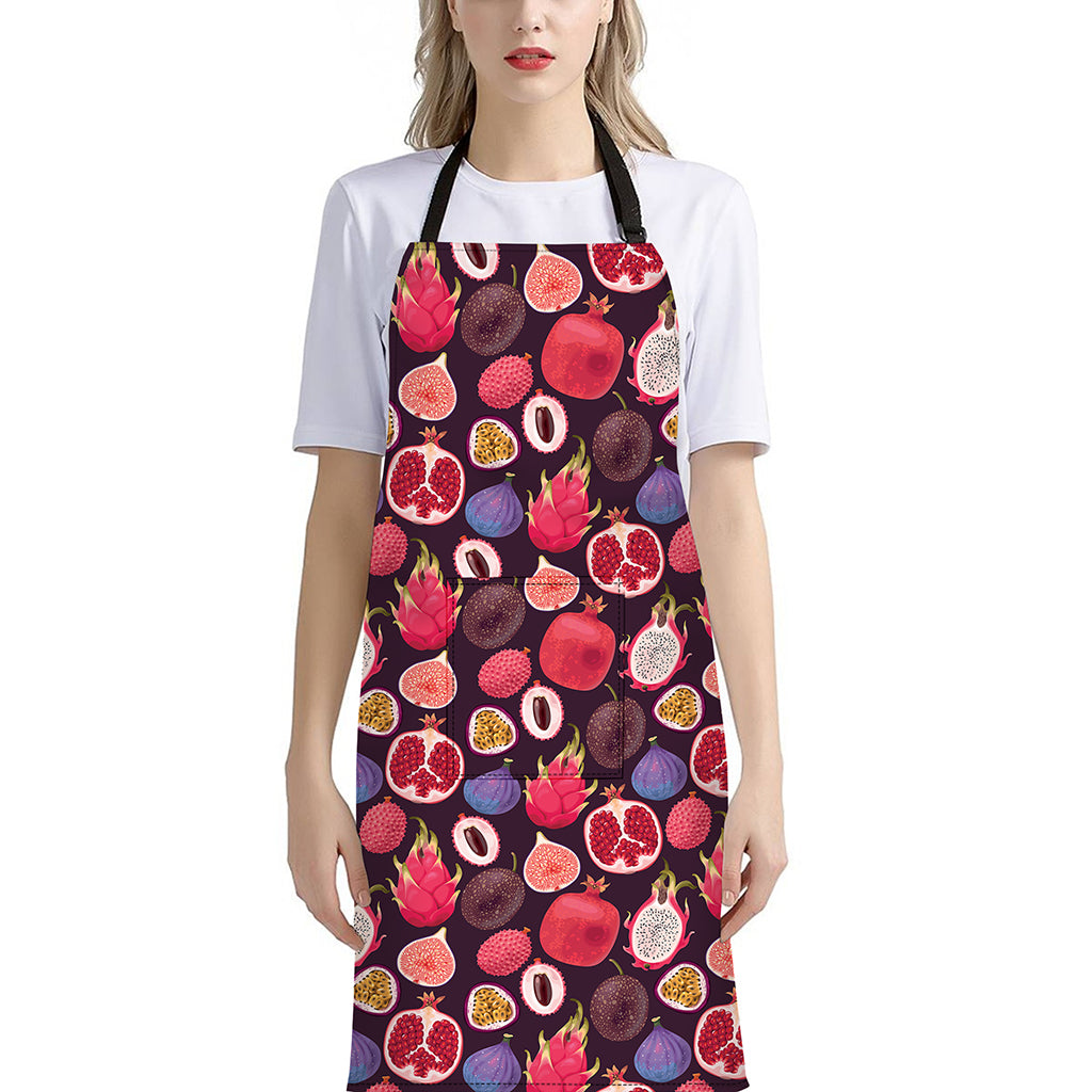 Tropical Summer Fruits Pattern Print Bib Apron With Pocket