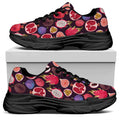 Tropical Summer Fruits Pattern Print Black Chunky Shoes