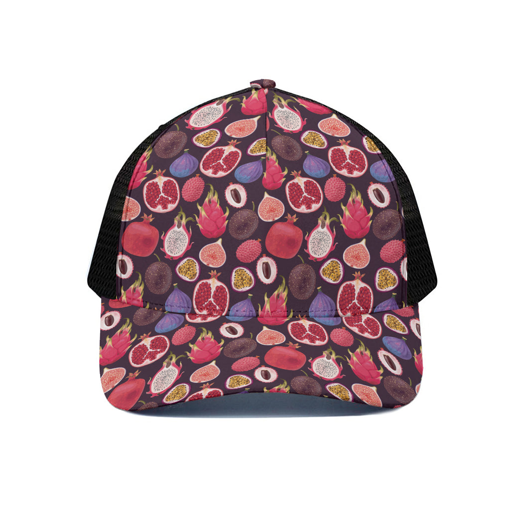 Tropical Summer Fruits Pattern Print Black Mesh Trucker Cap