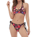 Tropical Summer Fruits Pattern Print Halter Scoop Tie Side Bikini