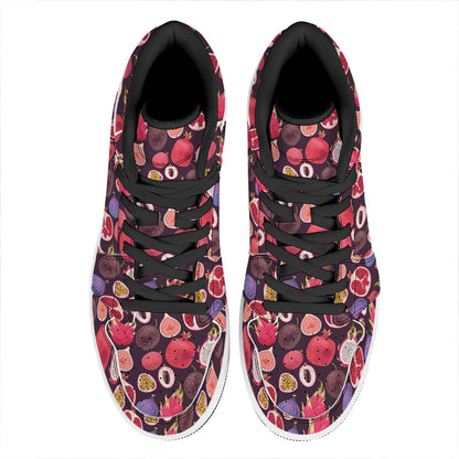 Tropical Summer Fruits Pattern Print High Top Leather Sneakers