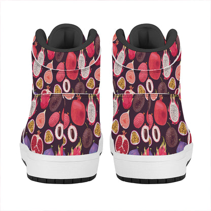 Tropical Summer Fruits Pattern Print High Top Leather Sneakers