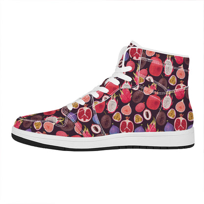 Tropical Summer Fruits Pattern Print High Top Leather Sneakers
