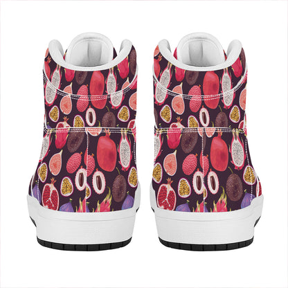 Tropical Summer Fruits Pattern Print High Top Leather Sneakers