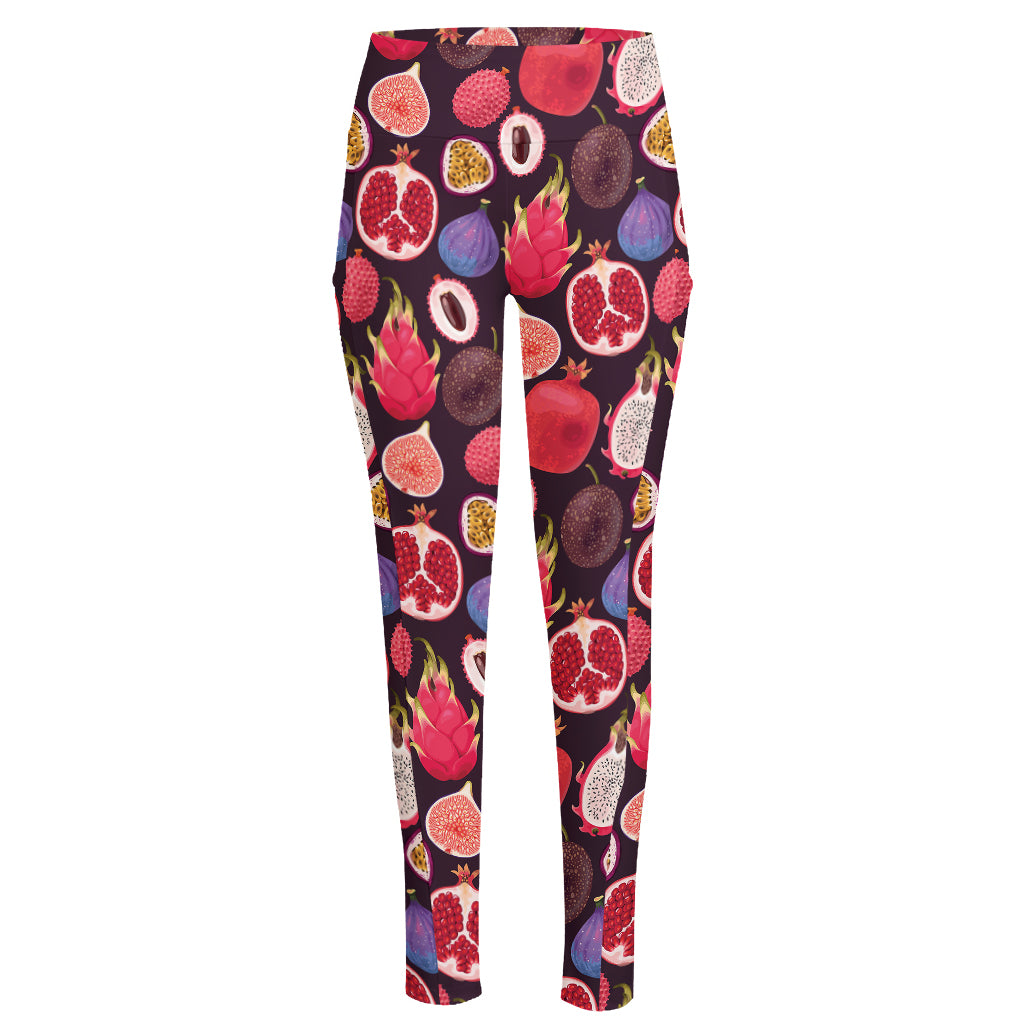 Tropical Summer Fruits Pattern Print High-Waisted Pocket Leggings