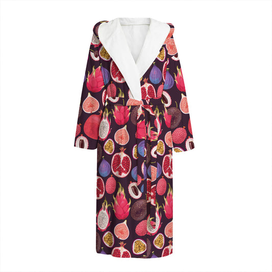 Tropical Summer Fruits Pattern Print Hooded Bathrobe
