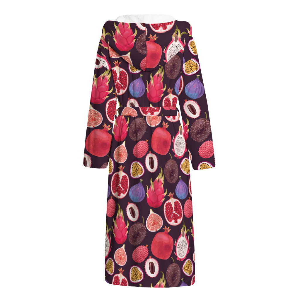 Tropical Summer Fruits Pattern Print Hooded Bathrobe