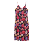 Tropical Summer Fruits Pattern Print Jersey Midi Cami Dress